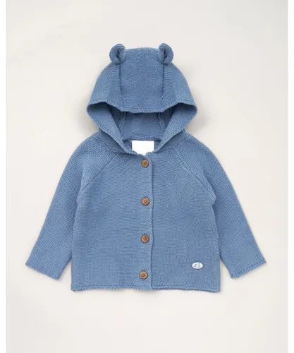 Rock A Bye Baby Boys Hooded Bear Cotton Knit Cardigan - Blue