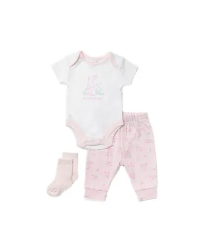 Rock A Bye Baby Girl Bunny Print Cotton 3-Piece Gift Set - Pink