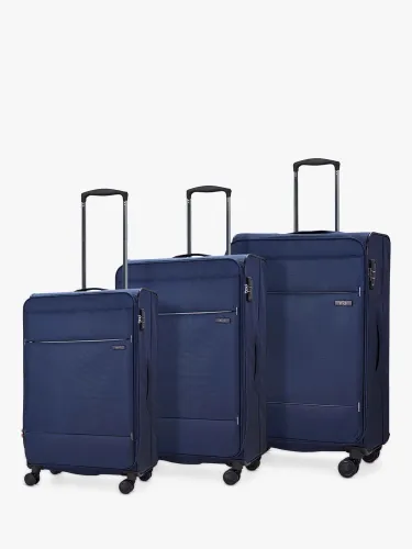 Rock Deluxe Lite 8-Wheel Soft Shell Suitcase, Set of 3 - Navy - Unisex