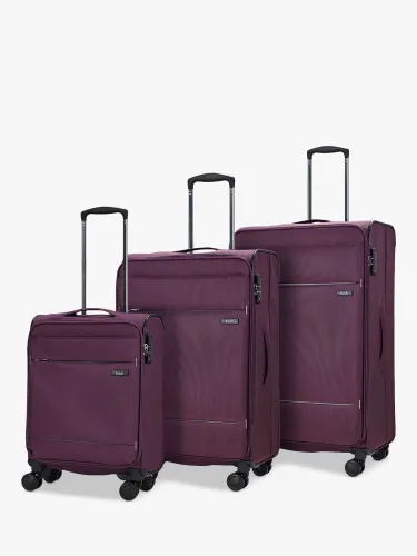Rock Deluxe Lite 8-Wheel Soft Shell Suitcase, Set of 3 - Purple - Unisex