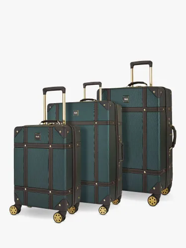 Rock Vintage 8-Wheel Hard Shell Suitcase, Set of 3 - Emerald Green - Unisex