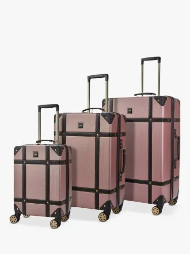 Rock Vintage 8-Wheel Hard Shell Suitcase, Set of 3 - Pink - Unisex