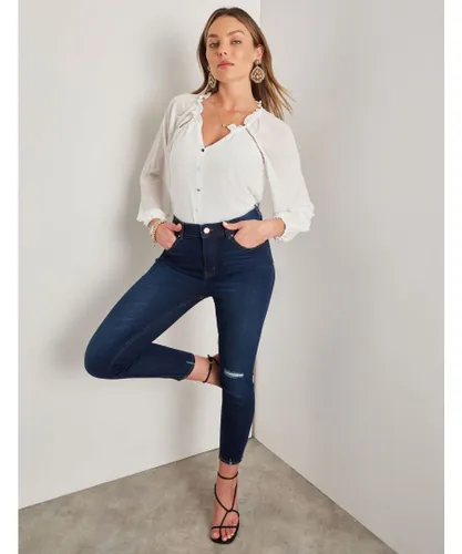 Rockmans Womens Ankle Length Skinny Jeans - Blue Cotton