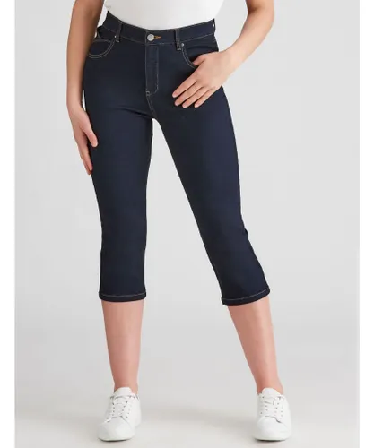 Rockmans - Womens Jeans - Blue Cropped - Solid Cotton Pants - Casual Fashion - All Season - Indigo - Elastane - Comfort Waist Trousers - Work Clothes