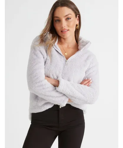 Rockmans Womens Long Sleeve Fleece Half Zipped Jumper - Grey Cotton