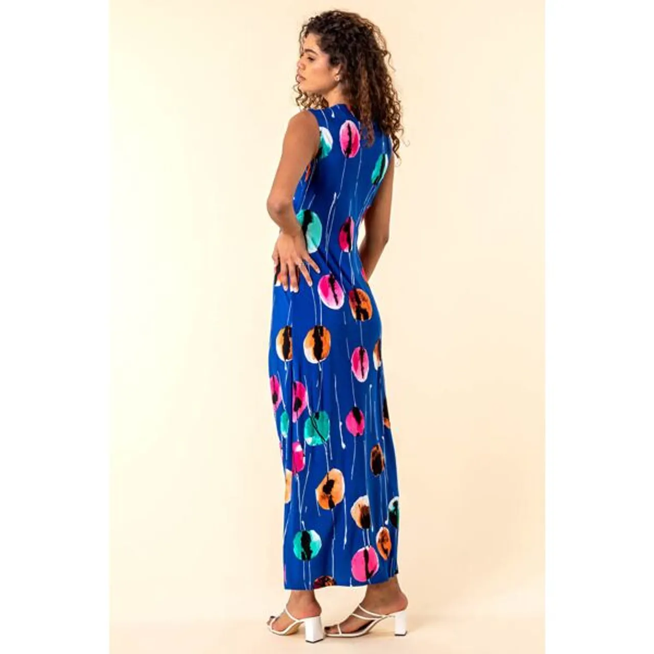 Roman Abstract Floral Print Twist Waist Maxi Dress in Royal Blue - Size 10 10 female