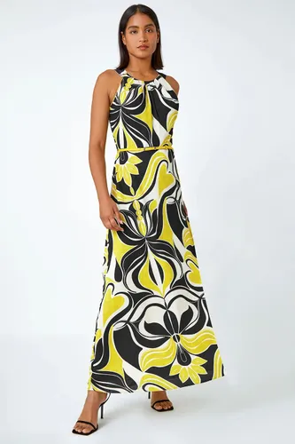 Roman Abstract Print Halter Neck Maxi Dress in Lime - Size 14 14 female