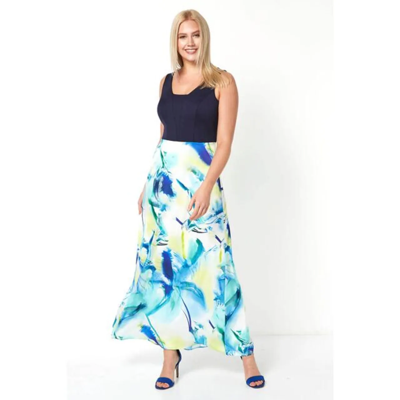 Roman Abstract Print Maxi Dress in Navy - Size 10 10 female