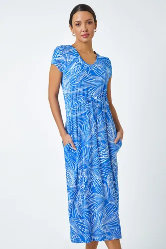 Roman Abstract Print Midi Stretch Dress in Royal Blue - Size 12 12 female
