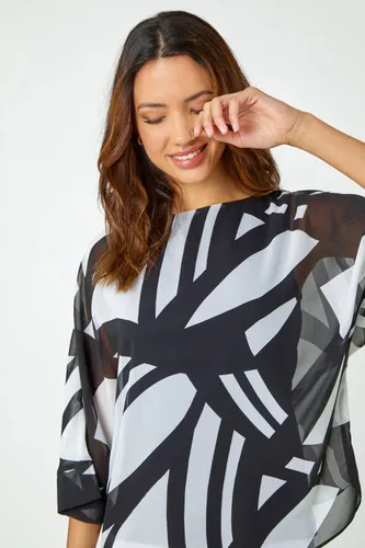 Roman Abstract Print Overlay Top in Black 18 female