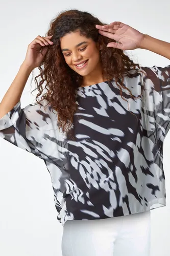 Roman Abstract Print Overlay Top in Ivory 20 female