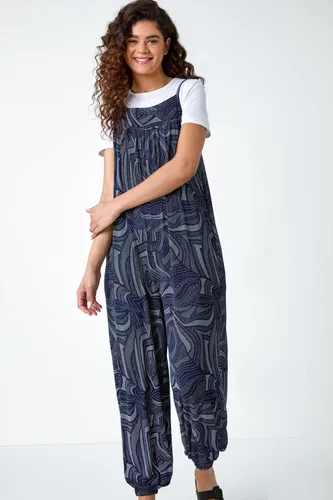 Roman Abstract Print Pocket Stretch Jumpsuit in Navy 12 female