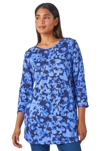 Roman Abstract Print Stretch Swing Tunic in Blue female