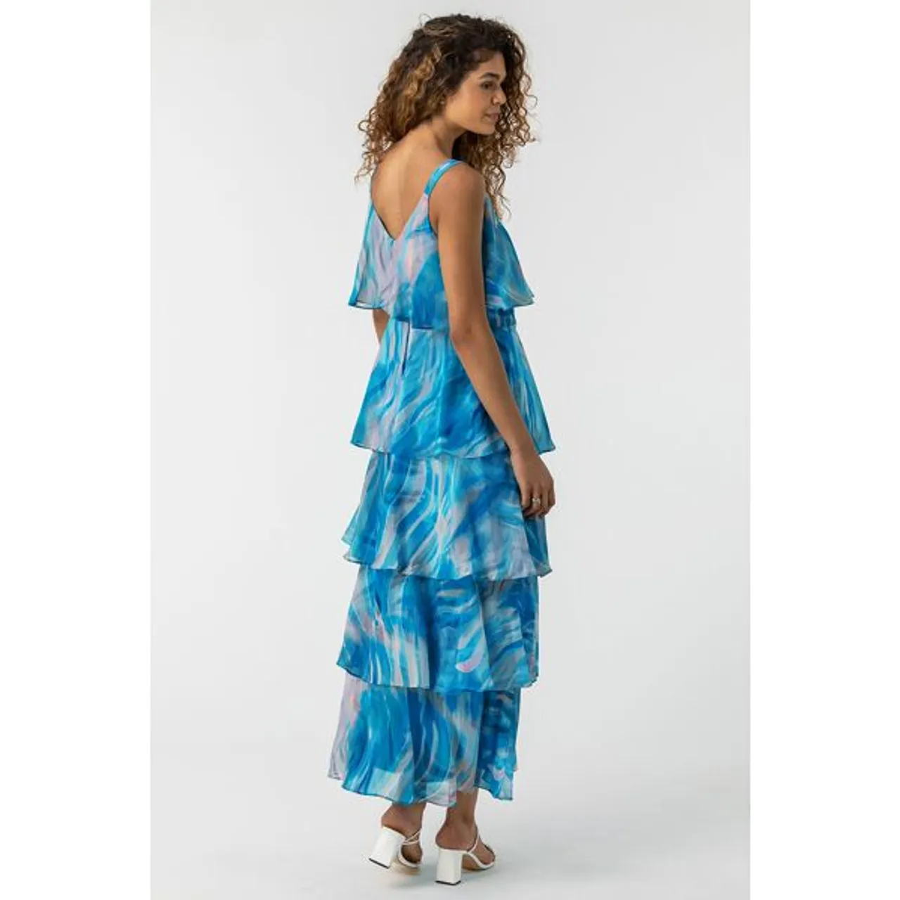 Roman Abstract Print Tiered Maxi Dress in Aqua - Size 8 8 female