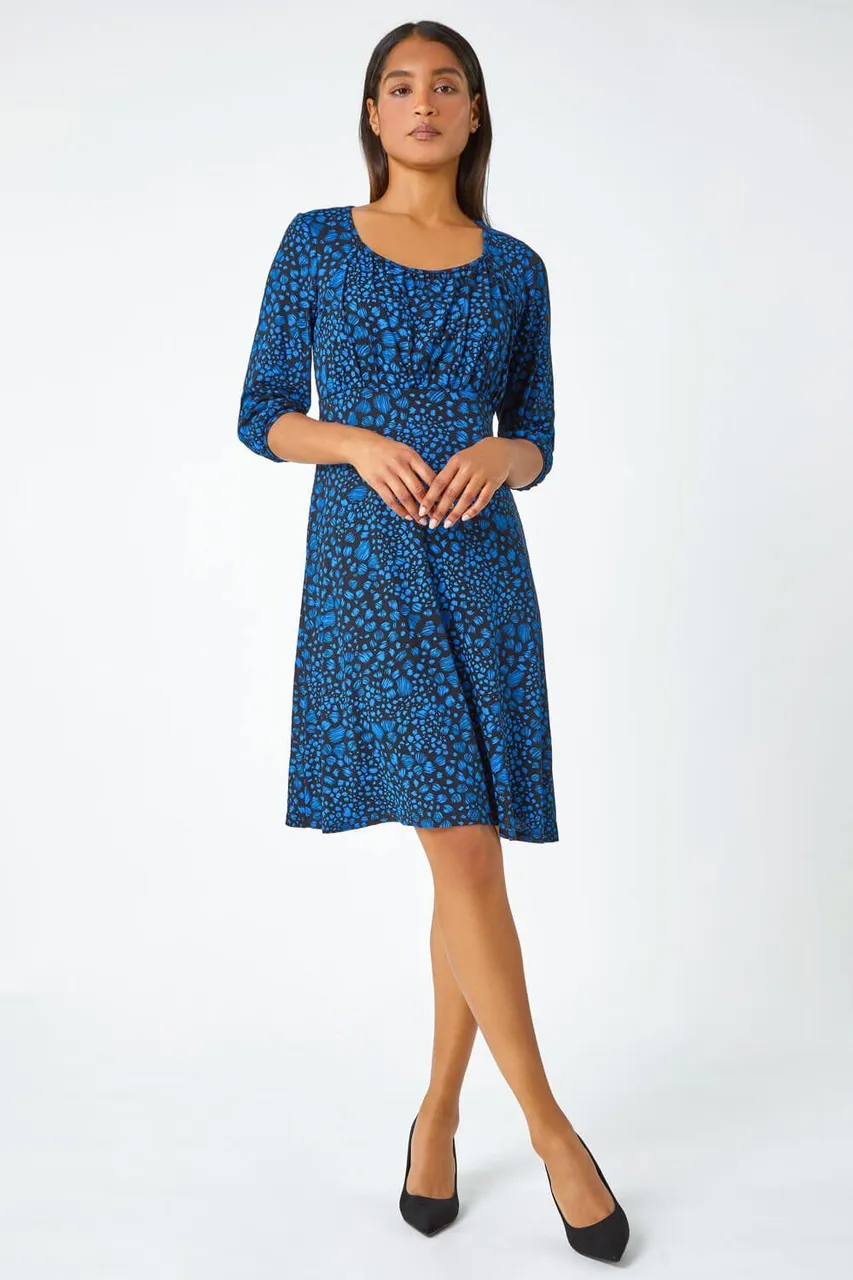 Roman Abstract Spot Print Stretch Dress in Royal Blue 20 female