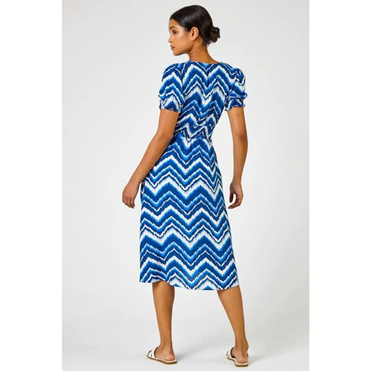 Roman Abstract Zig Zag Pocket Tea Dress in Blue - Size 14 14 female