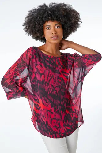 Roman Animal Print Overlay Top in Red 12 female