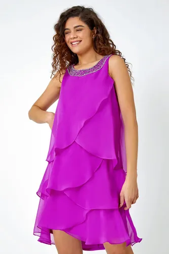 Roman Bead Embellished Tiered Chiffon Dress in Purple - Size 10 10 female