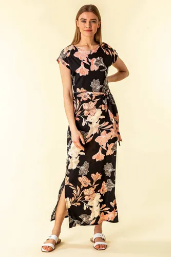 Roman Belted Floral Maxi Dress in Black 8 female