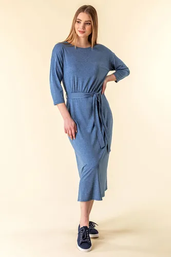 Roman Belted Jersey Midi Dress in Light Blue - Size 12 12 female