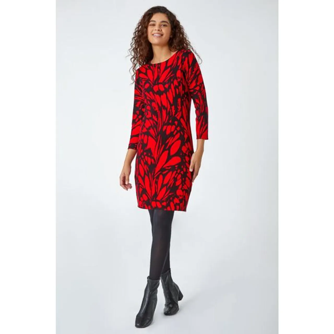 Roman Butterfly Print Knitted Stretch Dress in Red 20 female
