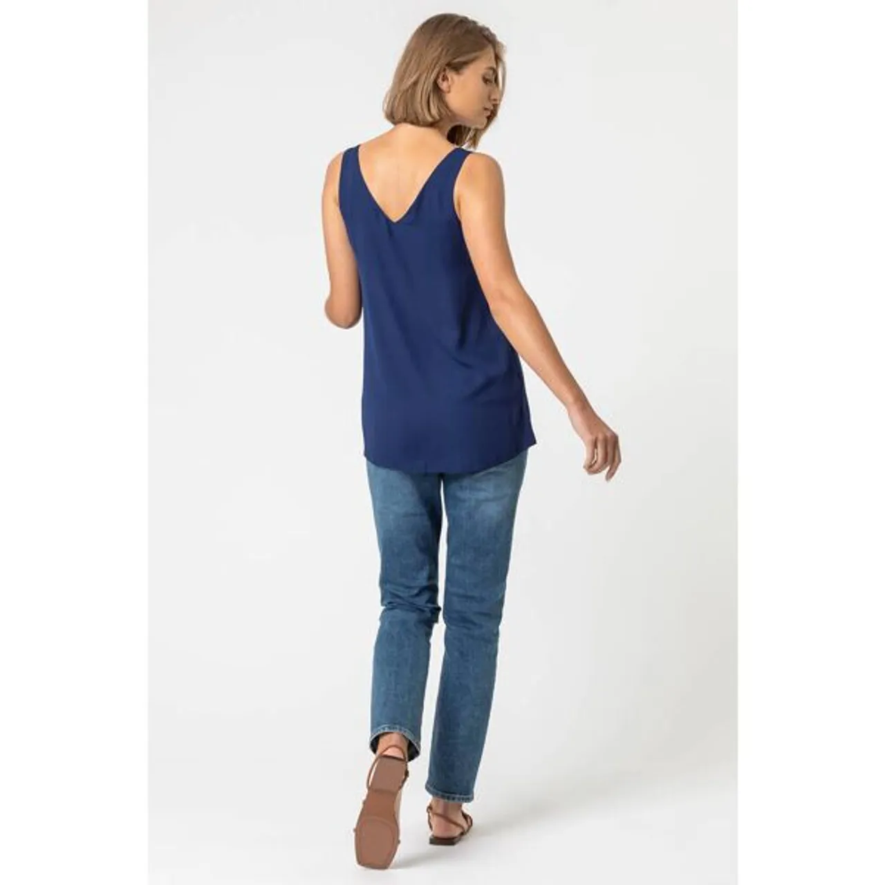 Roman Button Front Sleeveless Top in Blue 10 female