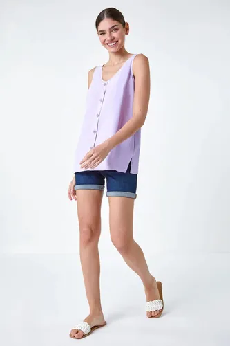 Roman Button Front Sleeveless Top in Lilac 12 female