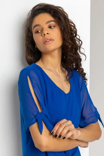 Roman Chiffon Layered Tie Front Top in Royal Blue 10 female