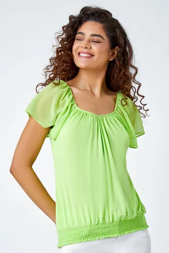 Roman Chiffon Sleeve Stretch Top in Lime 16 female