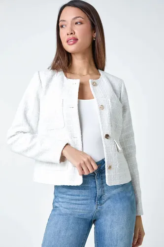 Roman Collarless Boucle Jacket in Ivory 20 female