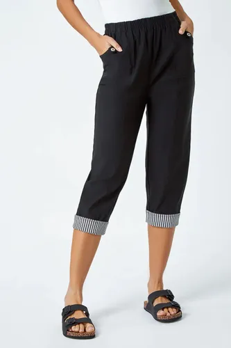 Roman Contrast Detail Cropped Stretch Trousers in Black 20 female