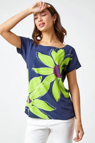 Roman Contrast Floral Print T Shirt in Lime 12 female