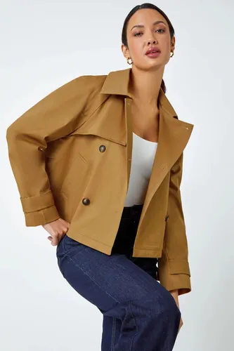 Roman Cotton Blend Cropped Stretch Trench Coat in Tan 14 female