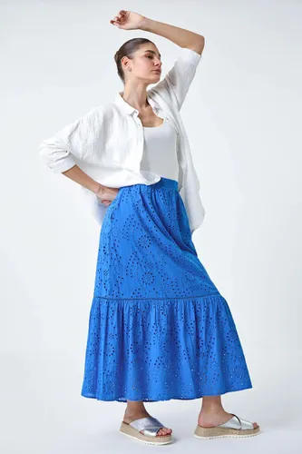 Roman Cotton Broderie Pocket Midi Skirt in Blue 14 female