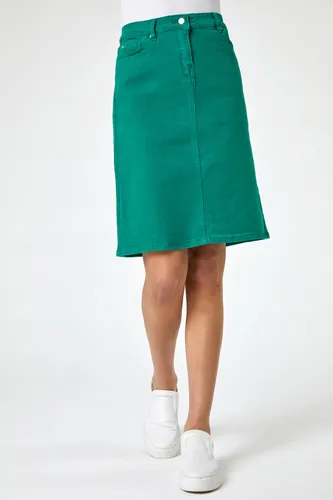 Roman Cotton Denim Stretch Skirt in Green 16 female