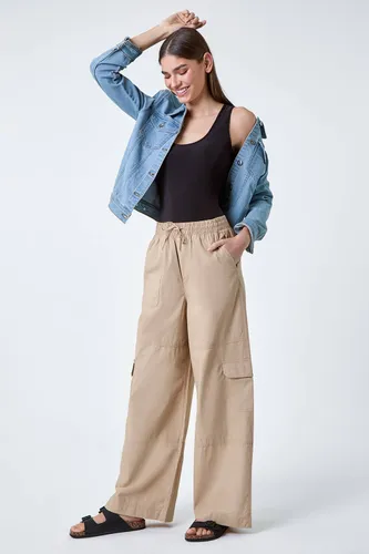 Roman Cotton Wide Leg Cargo Trousers in Natural 10 female