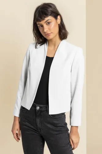 Roman Cropped High Collar Crepe Jacket in Ivory 8 female