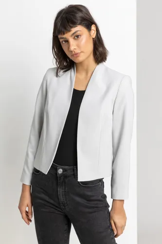 Roman Cropped High Collar Crepe Jacket in Light Grey 8 female
