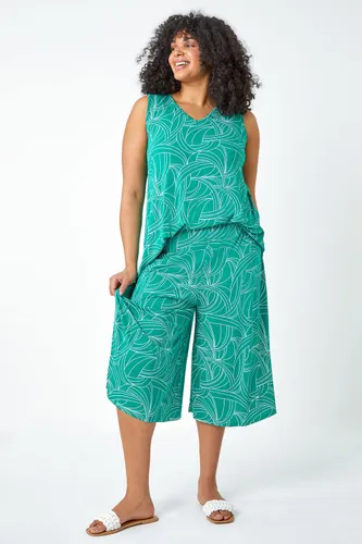 Roman Curve Curve Abstract Swirl Stretch Culottes in Green 2628 female