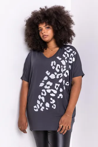 Roman Curve Curve Embellished Animal Print T-Shirt in Grey 3032 female