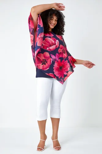 Roman Curve Curve Floral Print Chiffon Overlay Top in Pink 2628 female