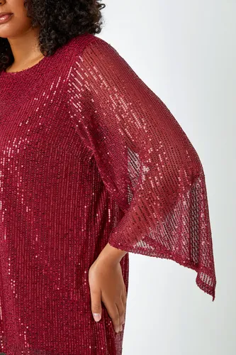 Roman Curve Curve Sheer Sleeve Sequin Top in Red 3032 female