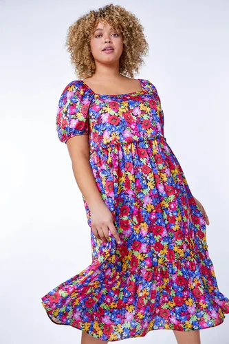 Roman Curve Curve Tiered Floral Maxi Dress in Red 16 female