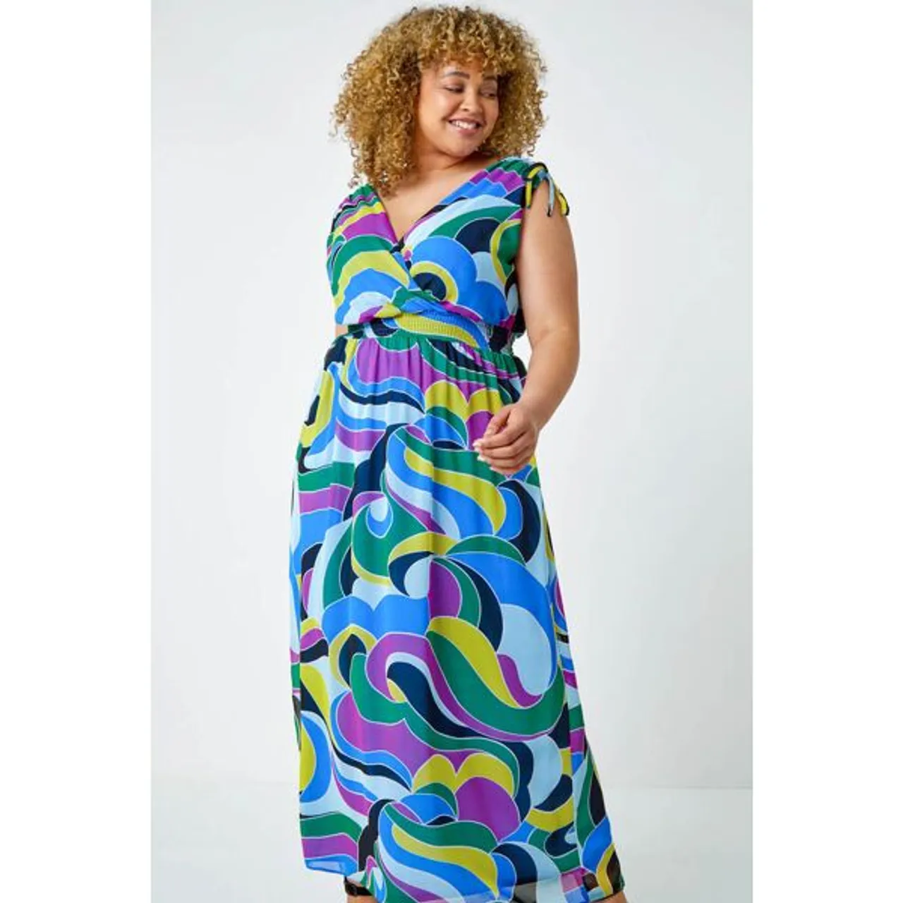 Roman Curve Roman Originals Curve Abstract Shirred Stretch Maxi Dress in Purple - Size 2628 2628 female