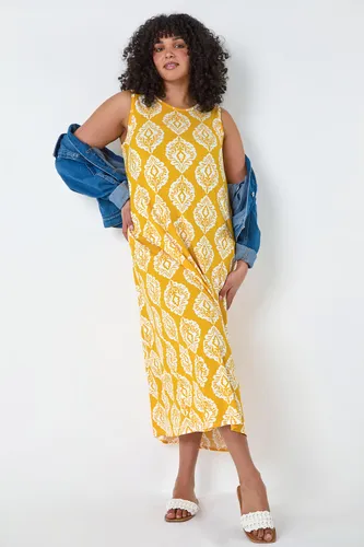 Roman Curve Roman Originals Curve Aztec Print Stretch Maxi Dress in Yellow - Size 2224 2224 female