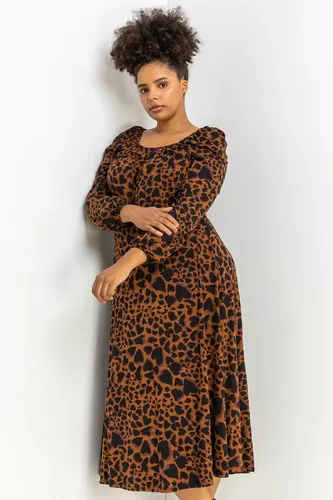 Roman Curve Roman Originals Curve Leopard Print Midi Dress in Coffee - Size 3032 3032 female