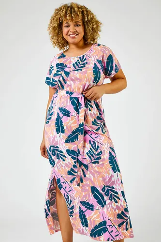 Roman Curve Roman Originals Curve Tropical Leaf Print Maxi Dress in Pink - Size 3032 3032 female
