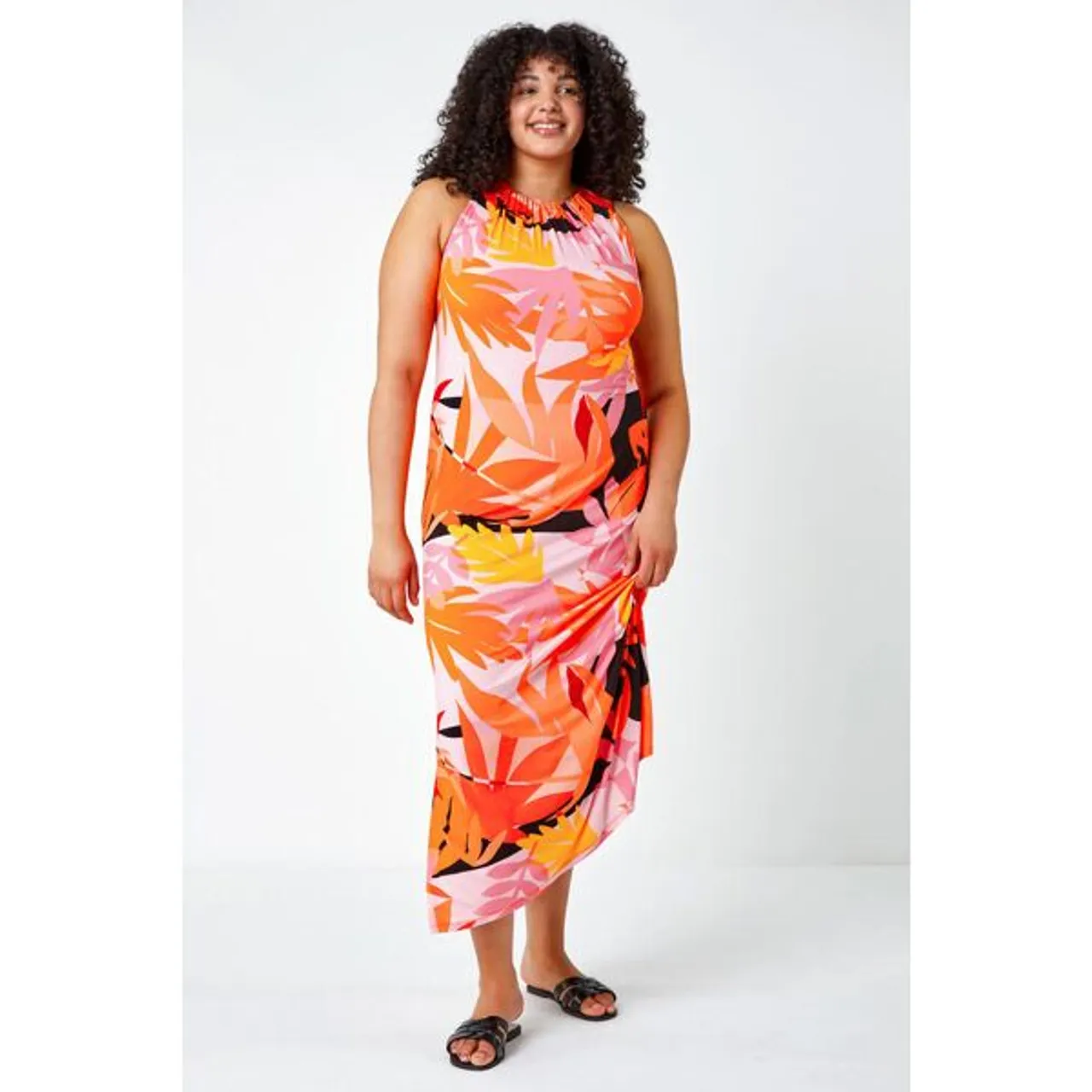 Roman Curve Roman Originals Curve Tropical Stretch Jersey Maxi Dress in Orange - Size 2628 2628 female
