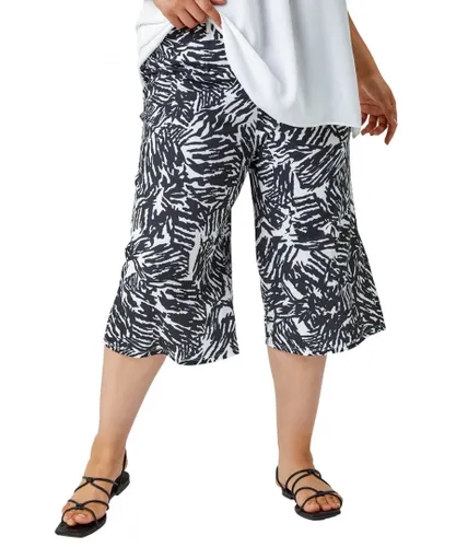 Roman Curve Womens Abstract Print Stretch Culottes - Black