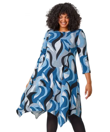 Roman Curve Womens Abstract Print Tunic Stretch Dress - Blue
